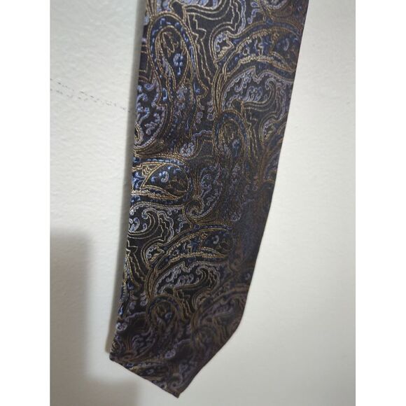 Platinum Designs Mens Washable Black/Silver Paisley Reflective 100% Silk Tie - Picture 2 of 7